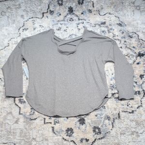 Jo&Co Gray Cross Neck Sweater Top L NWT Long Sleeve Y2K Boho Chic